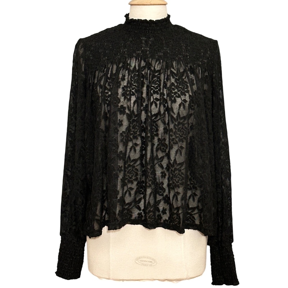 Deletta Anthropologie Women Top M Amanna Black Floral Lace Sheer Romantic Witchy